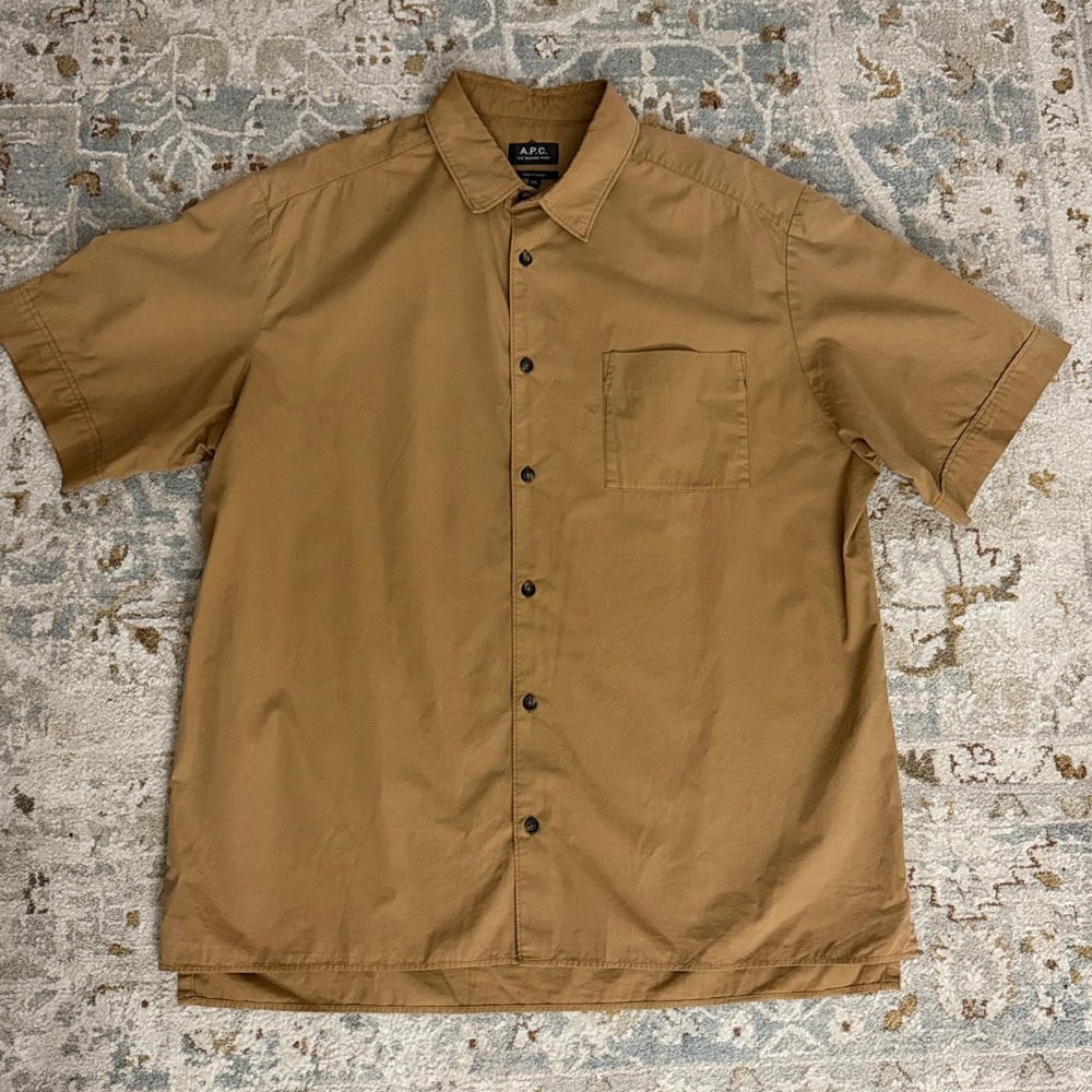 A.P.C. Ross Tan Short Sleeve Button Down Shirt Resort Wear XXL